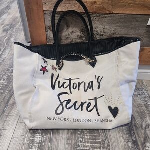 Victoria's Secret Black and White Tote with Star Accents